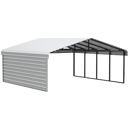 Arrow Storage Products Galvanized Steel Carport, W/ 1-Sided Enclosure, Compact Car Metal Carport Kit, 20'x20'x9', Eggshell CPH202009ECL1